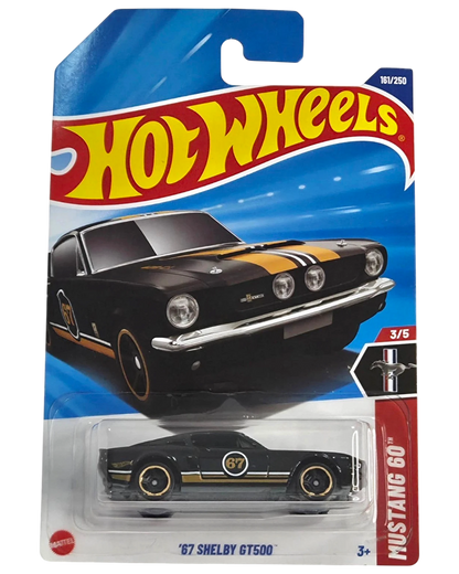 More Than Diecast Hot Wheels 67 Shelby GT500 black die-cast car in 1:64 scale from the HW Mustang 60 series.