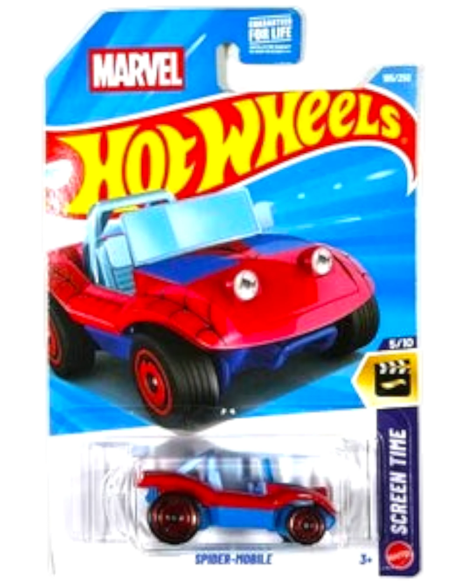 More Than Diecast Hot Wheels Spider-Mobile toy car in red and blue packaging from the Marvel Screen Time series.