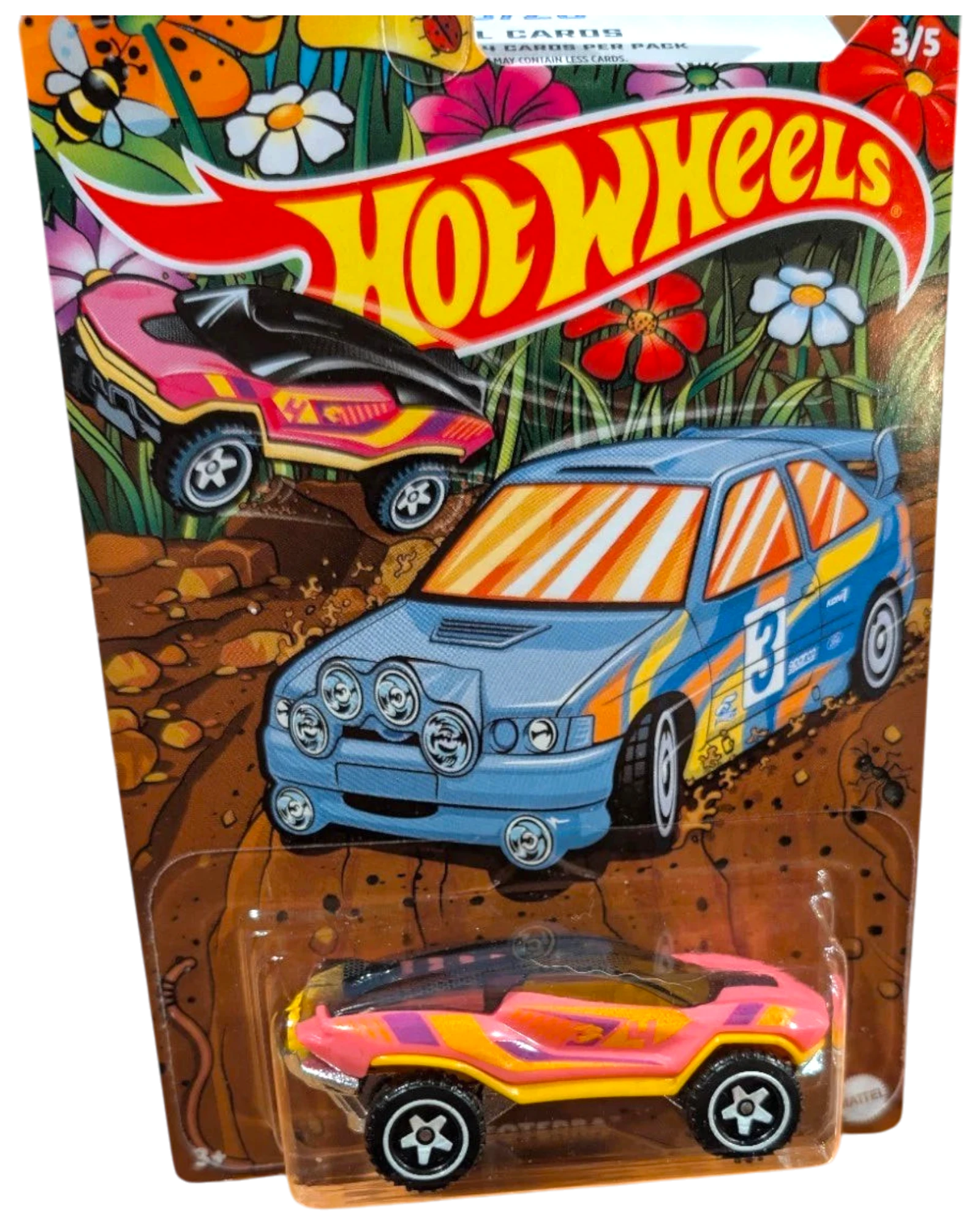 More Than Diecast Hot Wheels HW Spring Series set of 5 toy cars. Features a blue rally car and pink off-road vehicles.