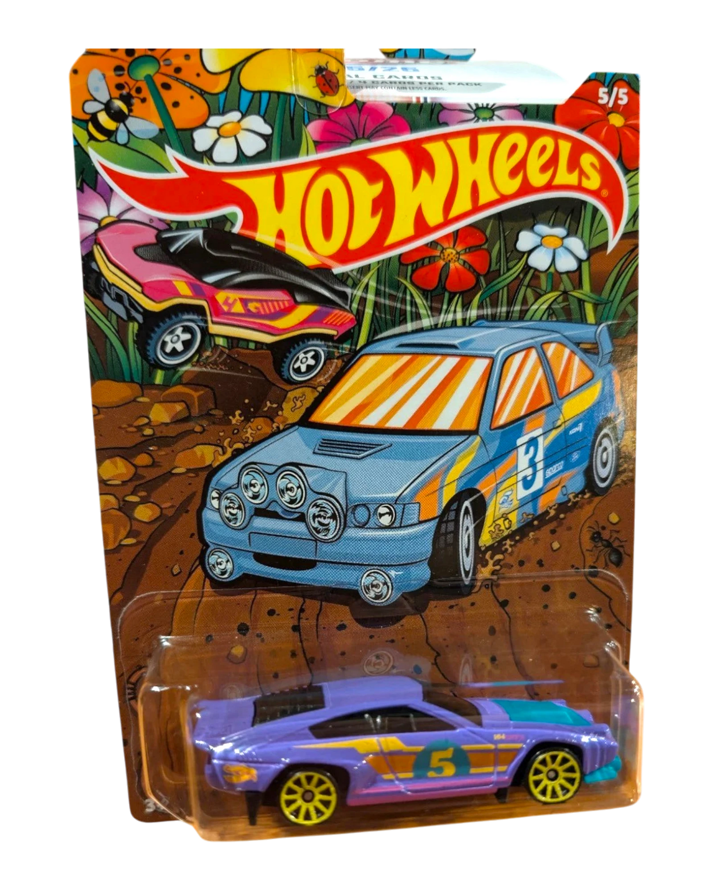 More Than Diecast Hot Wheels HW Spring Series set of 5 toy cars. Includes a purple sports car and a blue rally car.