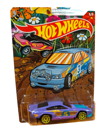 More Than Diecast Hot Wheels HW Spring Series set of 5 toy cars. Includes a purple sports car and a blue rally car.