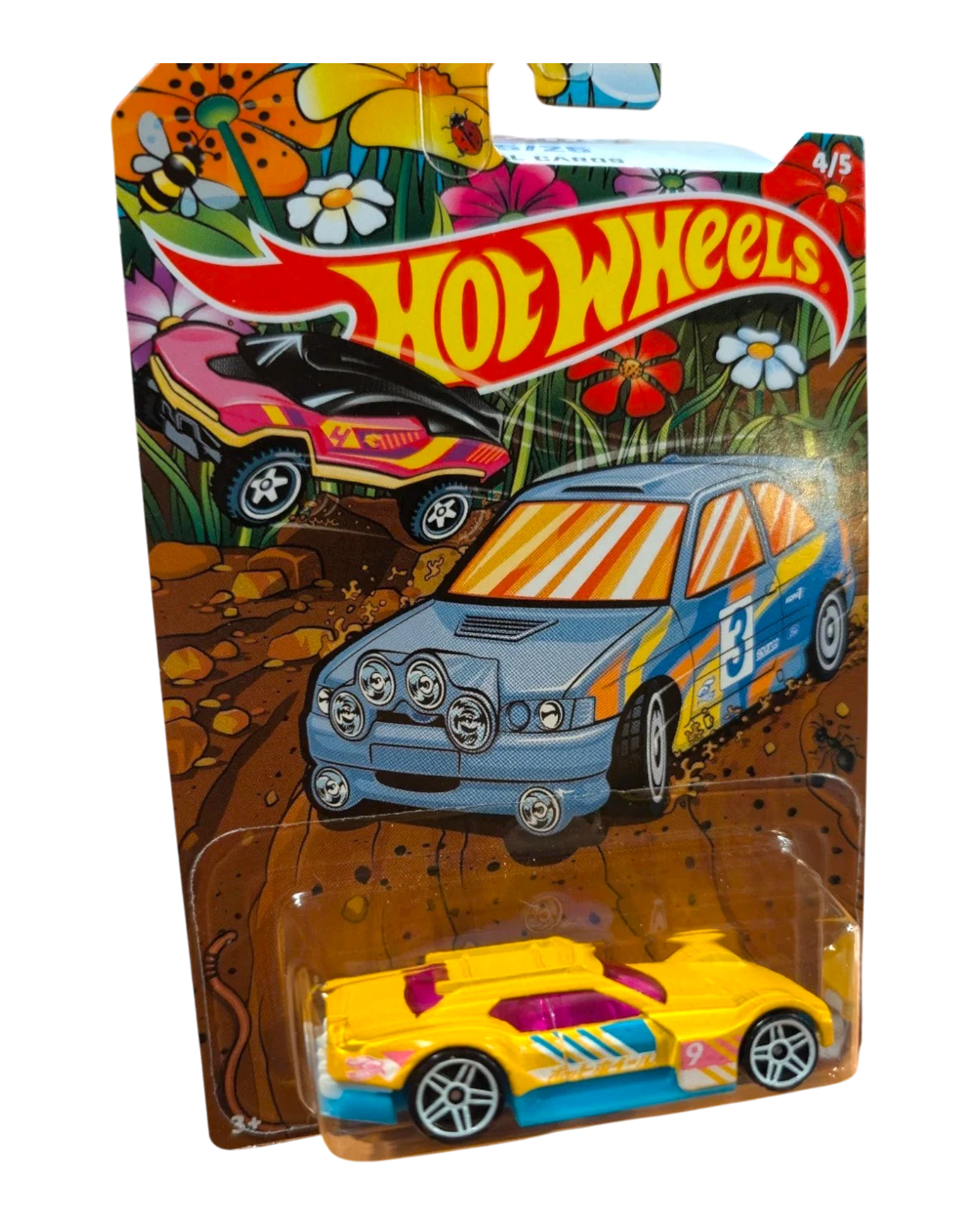 More Than Diecast Hot Wheels HW Spring Series complete set of 5 cars. Features yellow, blue, and pink toy cars with racing decals.