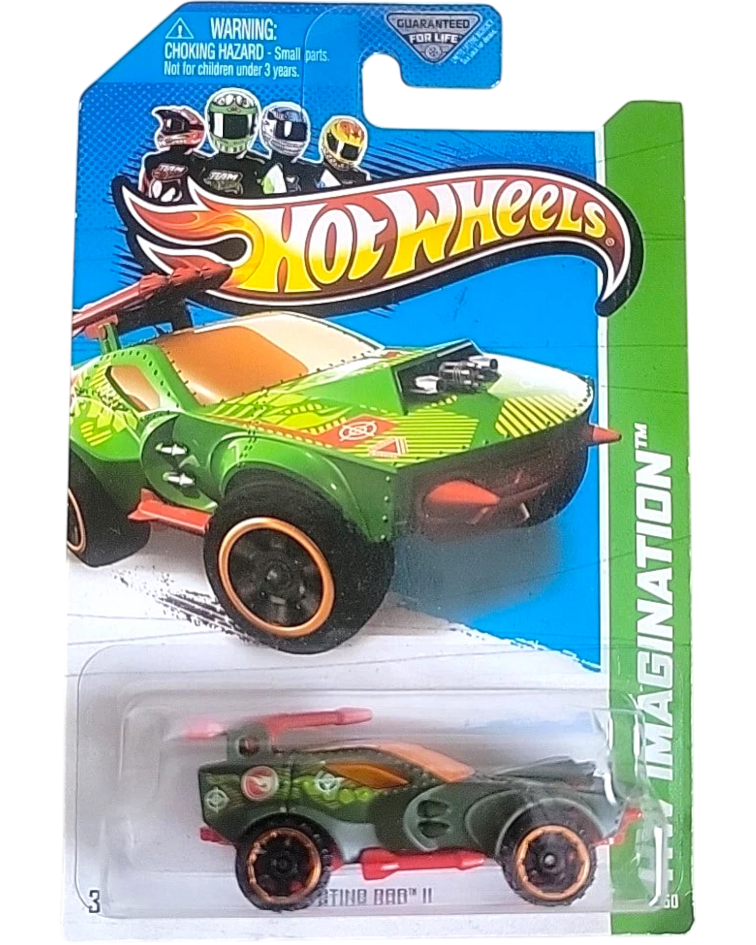 More Than Diecast Hot Wheels Treasure Hunt Sting Rod II 1:64 scale die-cast car, green with orange accents and flame deco. Card shows wear.