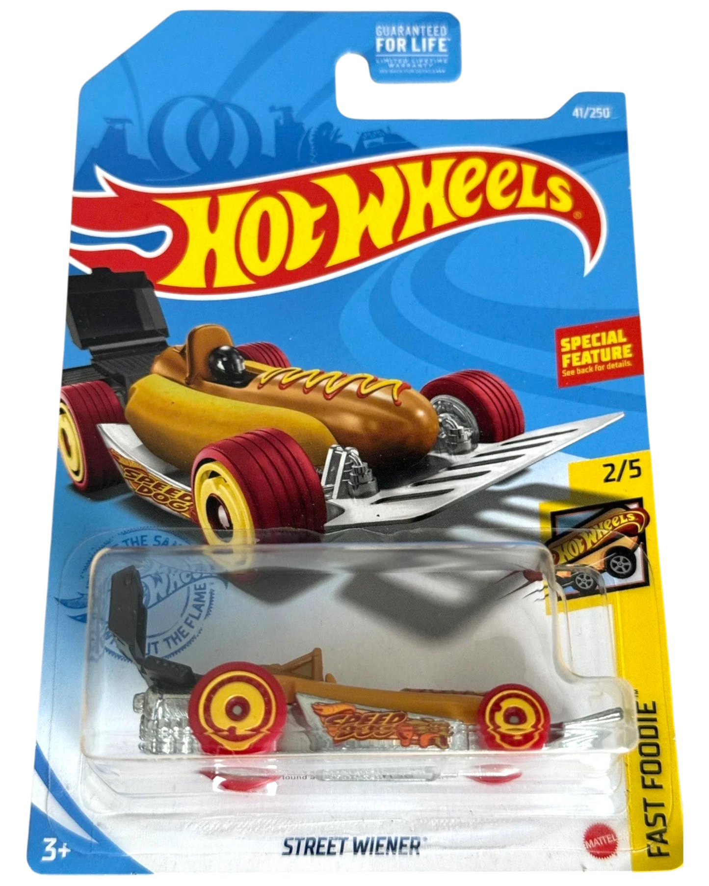 More Than Diecast Hot Wheels Street Wiener Treasure Hunt die-cast car in original packaging with card damage.