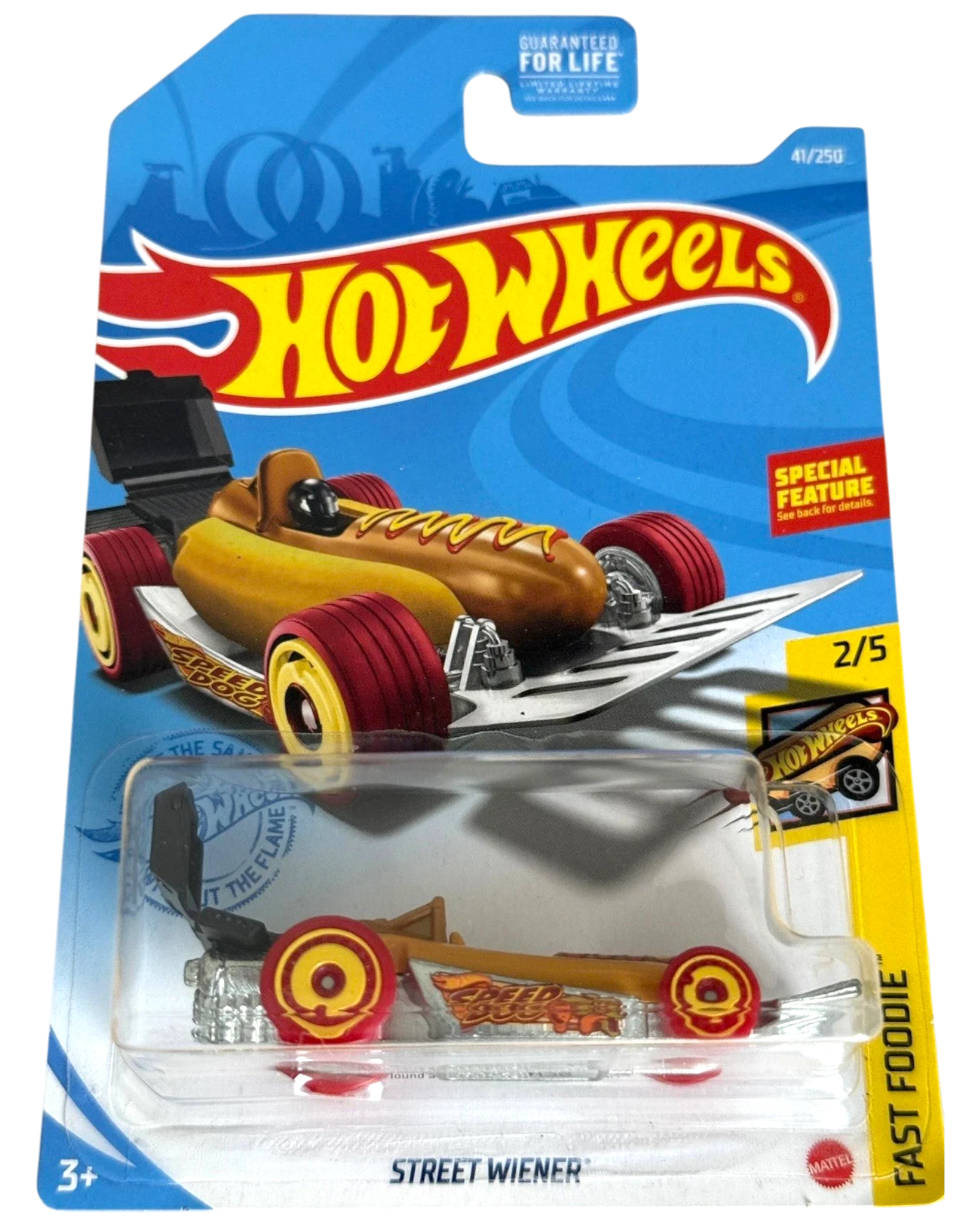 More Than Diecast Hot Wheels Street Wiener Treasure Hunt die-cast car in original packaging with card damage.