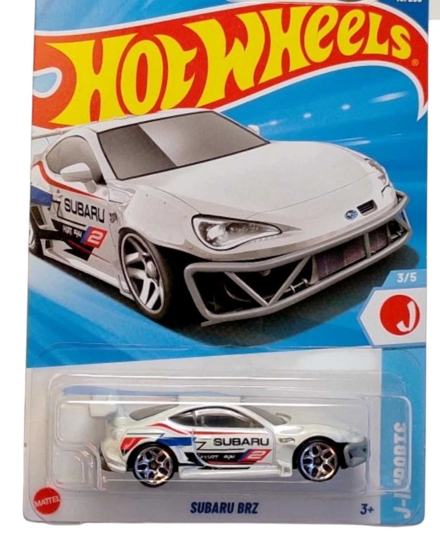 More Than Diecast 2025 Hot Wheels Blue Subaru BRZ 3/5 HW J-Imports 48/250 white diecast car with racing decals
