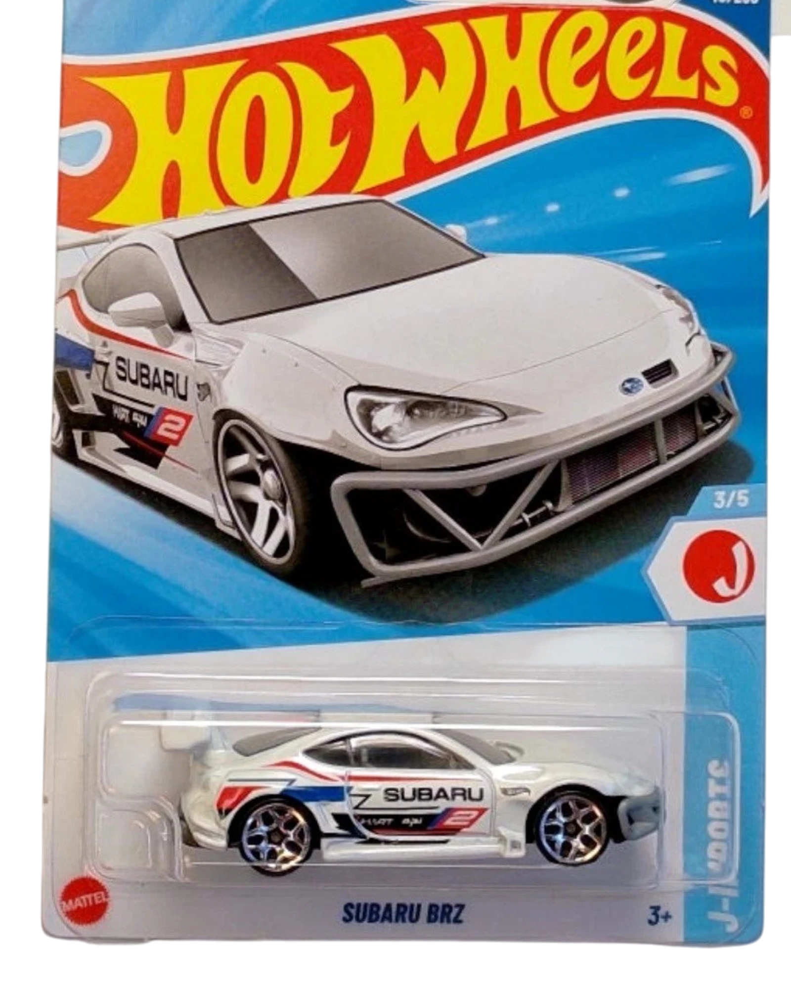 More Than Diecast 2025 Hot Wheels Blue Subaru BRZ 3/5 HW J-Imports 48/250 white diecast car with racing decals