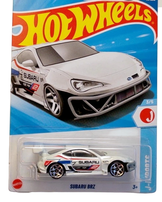 More Than Diecast 2025 Hot Wheels Blue Subaru BRZ 3/5 HW J-Imports 48/250 white diecast car with racing decals
