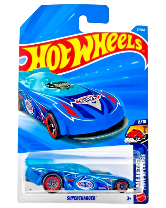 More Than Diecast Hot Wheels Supercharged blue NHRA drag racer die-cast car in original 2026 mainline packaging