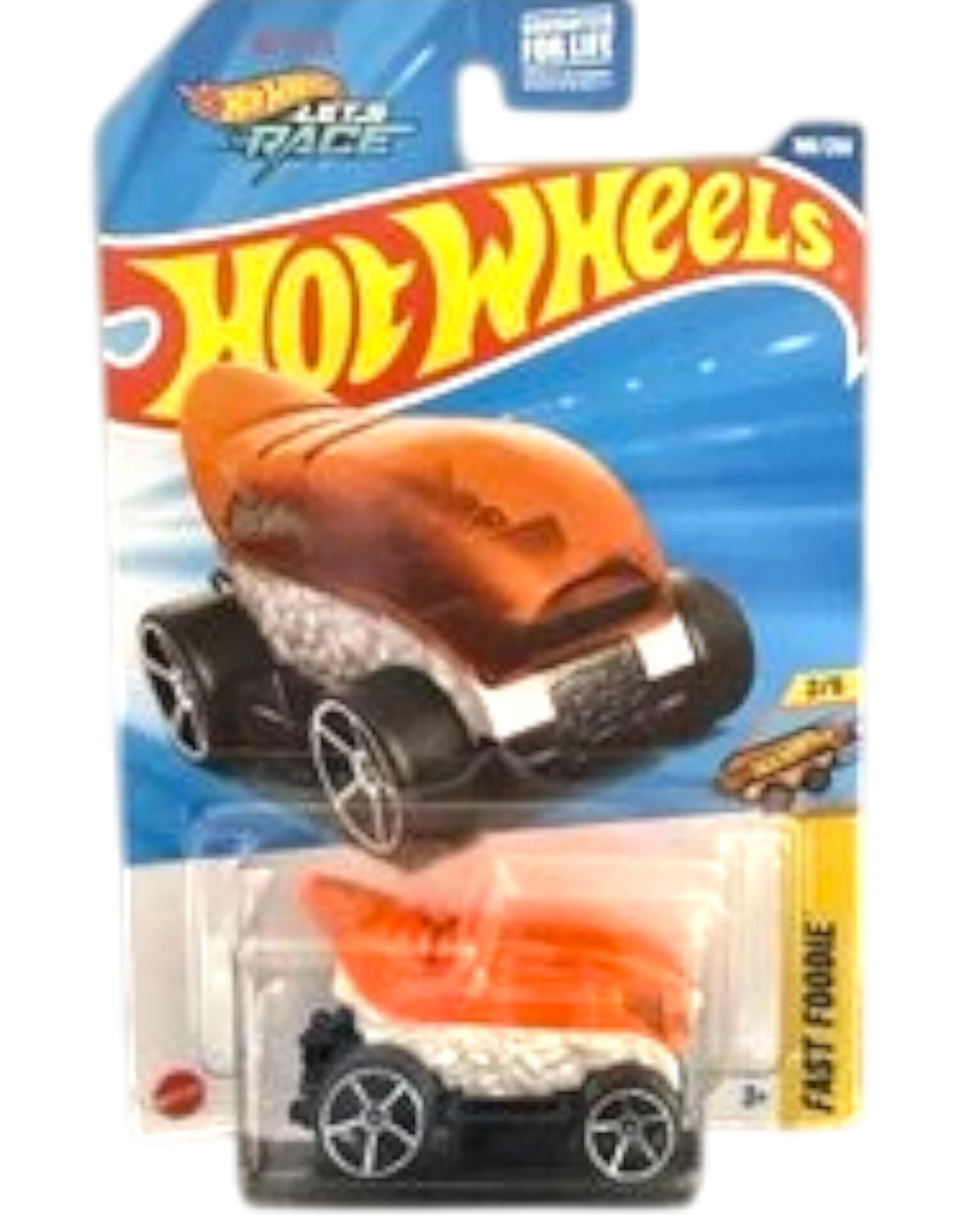 More Than Diecast Hot Wheels Fast Foodie Sushi Tuner diecast car, 1:64 scale, orange, white, and black.