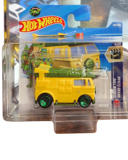 More Than Diecast Hot Wheels TMNT Party Wagon 1:64 scale die-cast vehicle in yellow and green on a short card