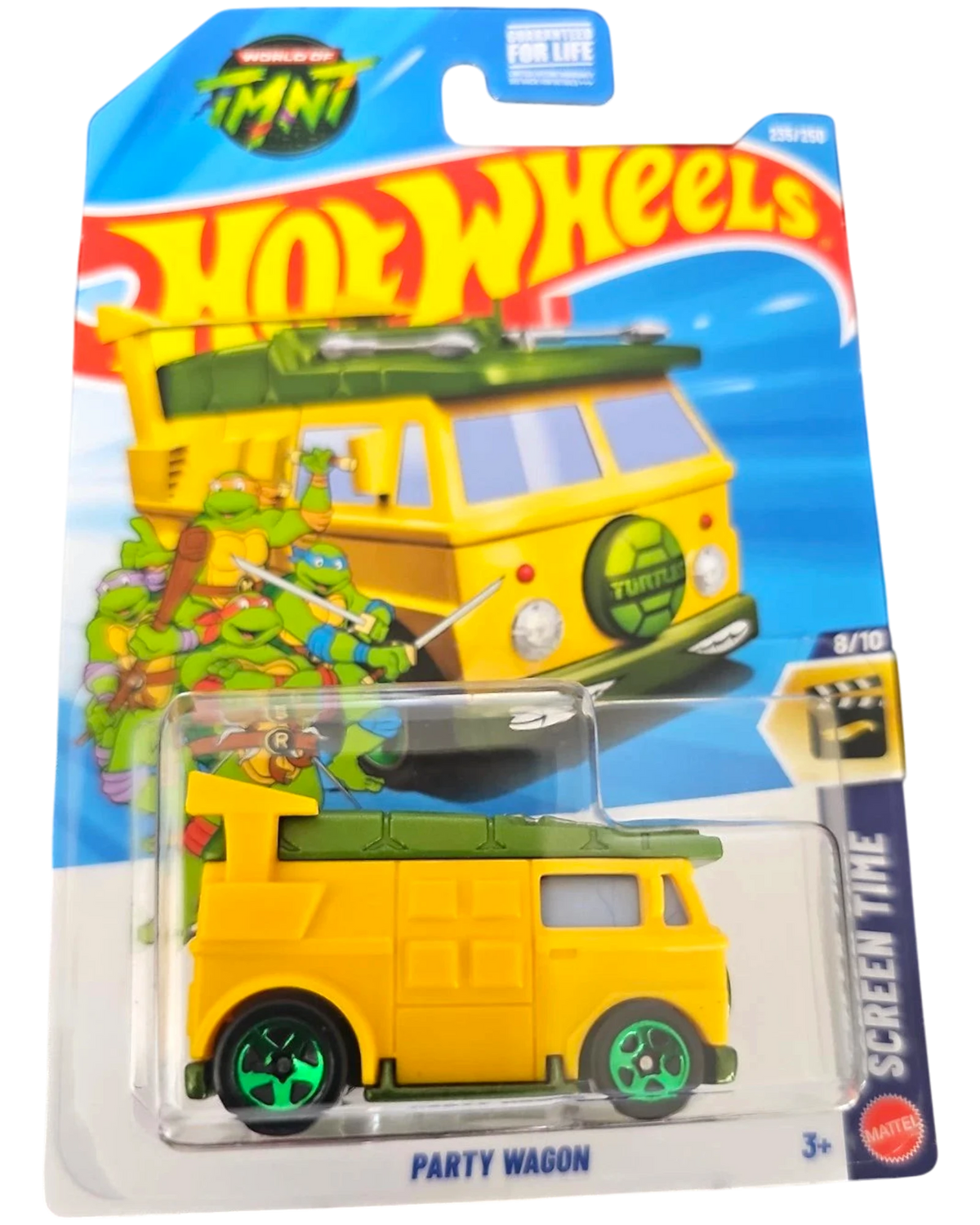 More Than Diecast Hot Wheels 2026 TMNT Party Wagon die-cast van in yellow with green wheels on blister card