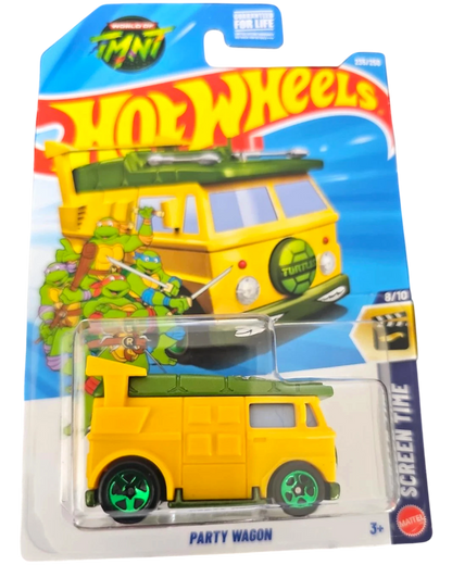 More Than Diecast Hot Wheels 2026 TMNT Party Wagon die-cast van in yellow with green wheels on blister card