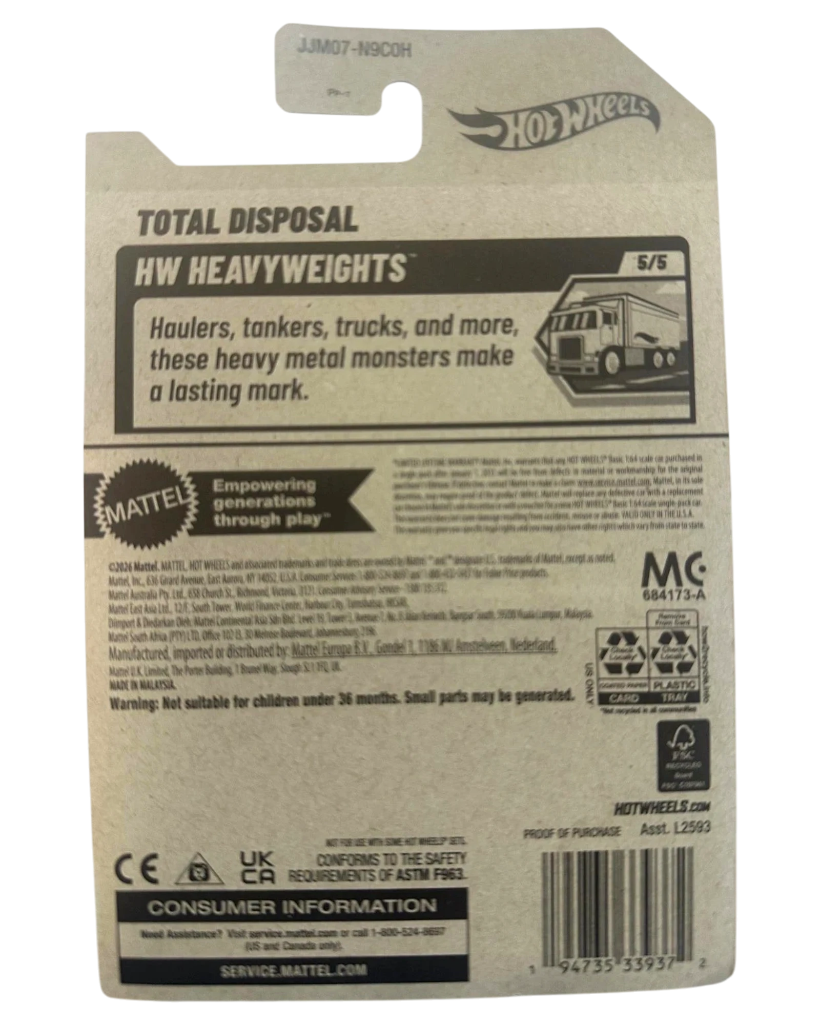 More Than Diecast 2026 Hot Wheels Treasure Hunt Total Disposal HW Heavyweights truck toy packaging.