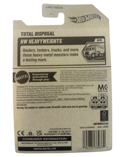 More Than Diecast 2026 Hot Wheels Treasure Hunt Total Disposal HW Heavyweights truck toy packaging.