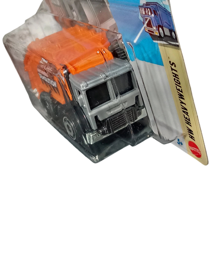 More Than Diecast Hot Wheels Total Disposal Treasure Hunt die-cast garbage truck in orange and grey short card pack