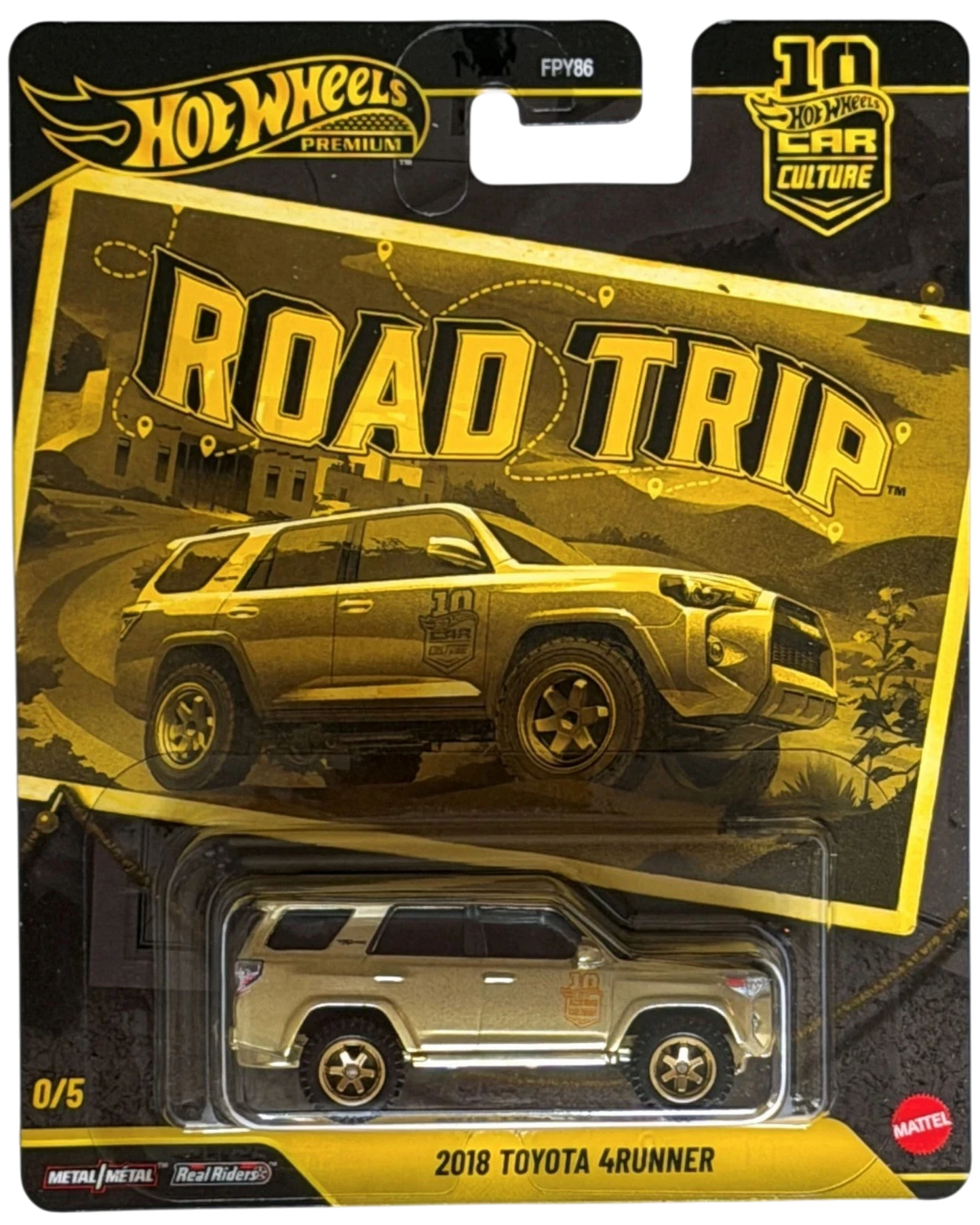 More Than Diecast Hot Wheels 2018 Toyota 4Runner gold chase car in original Road Trip series blister card packaging