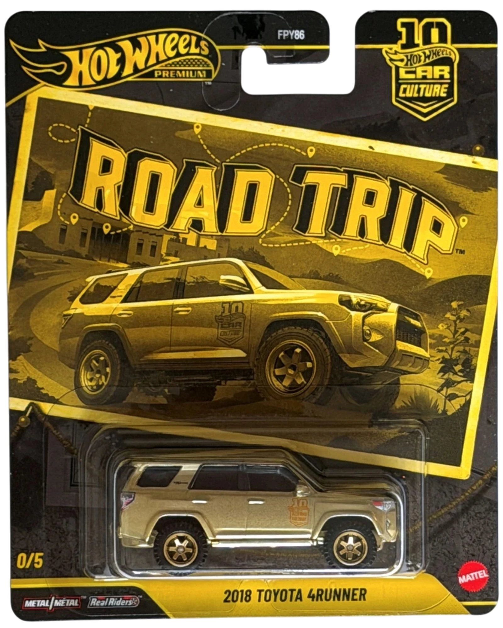 More Than Diecast Hot Wheels 2018 Toyota 4Runner gold chase car in original Road Trip series blister card packaging