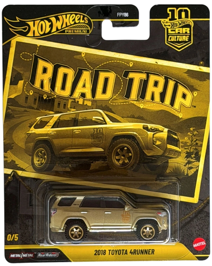 More Than Diecast Hot Wheels 2018 Toyota 4Runner gold chase car in original Road Trip series blister card packaging