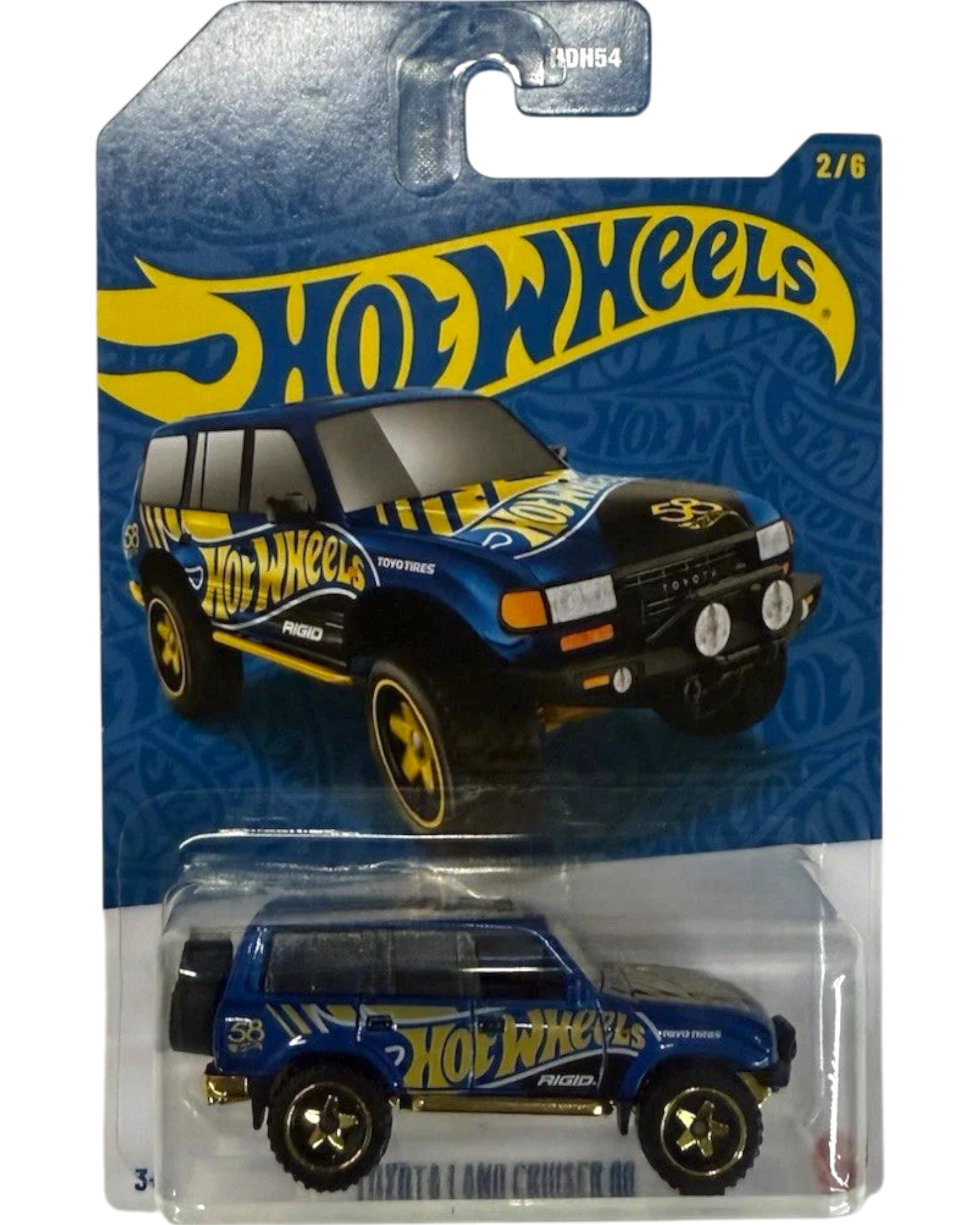 More Than Diecast Hot Wheels Toyota Land Cruiser 80 diecast car, blue with gold accents and Hot Wheels branding.