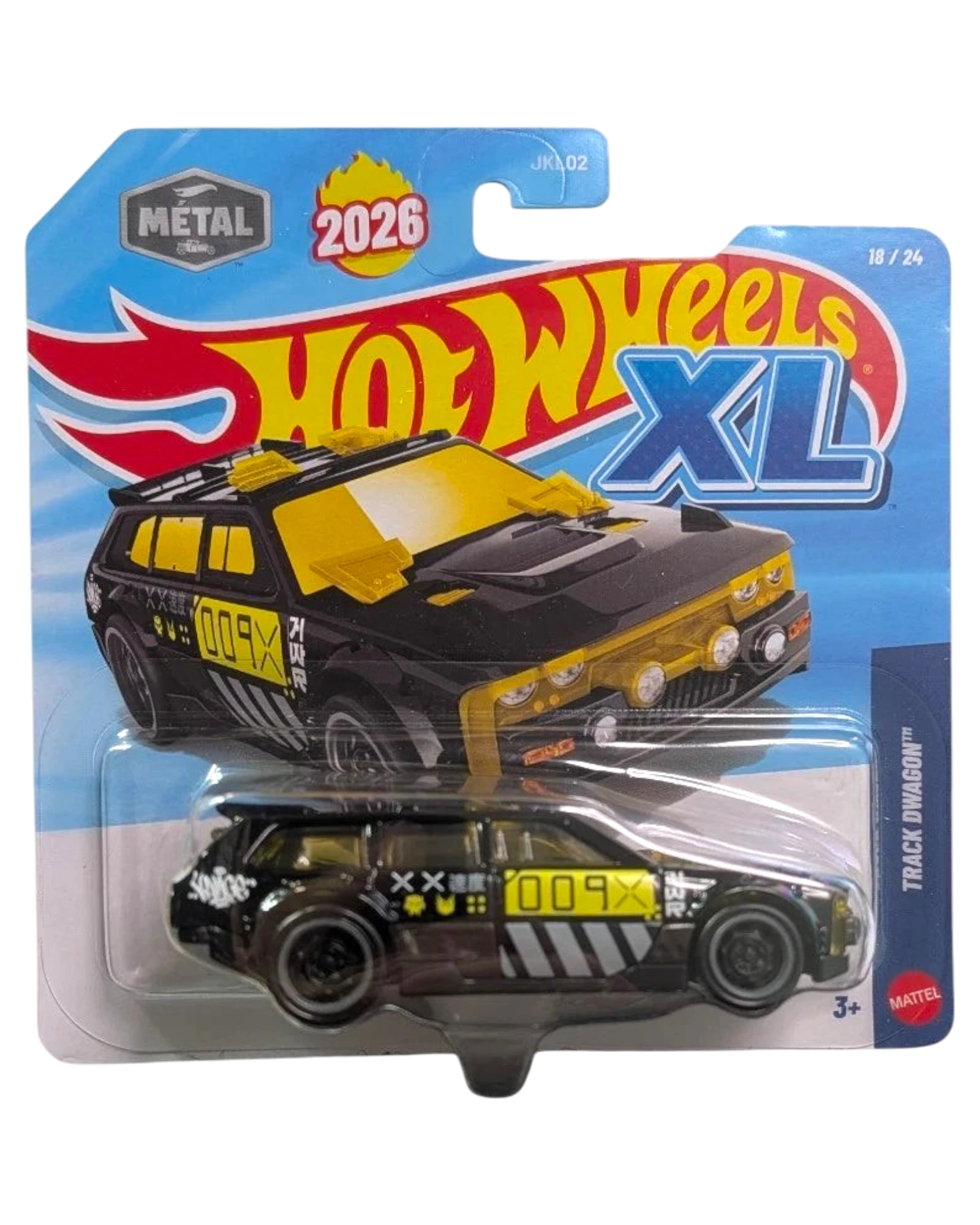 More Than Diecast 2026 Hot Wheels XL Track Dwagon 1:43 scale diecast car, black with yellow accents and graphics.