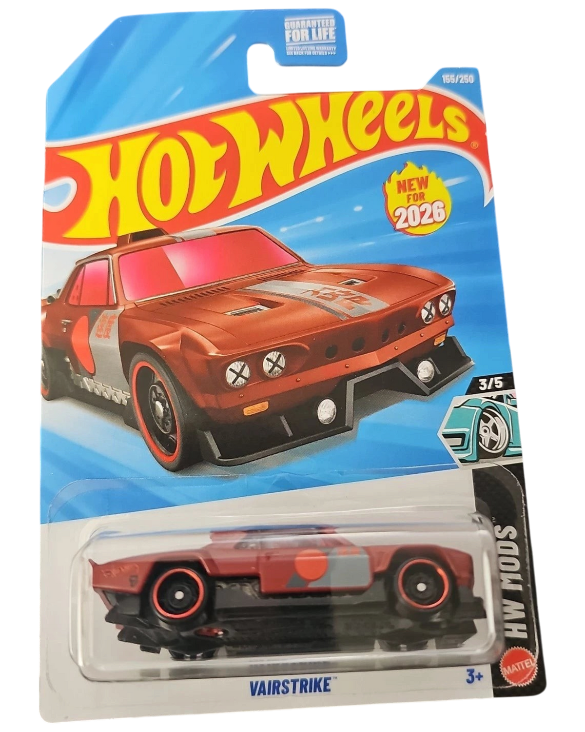 More Than Diecast Hot Wheels Vairstrike 2026 mainline die-cast car in metallic red with custom racing graphics