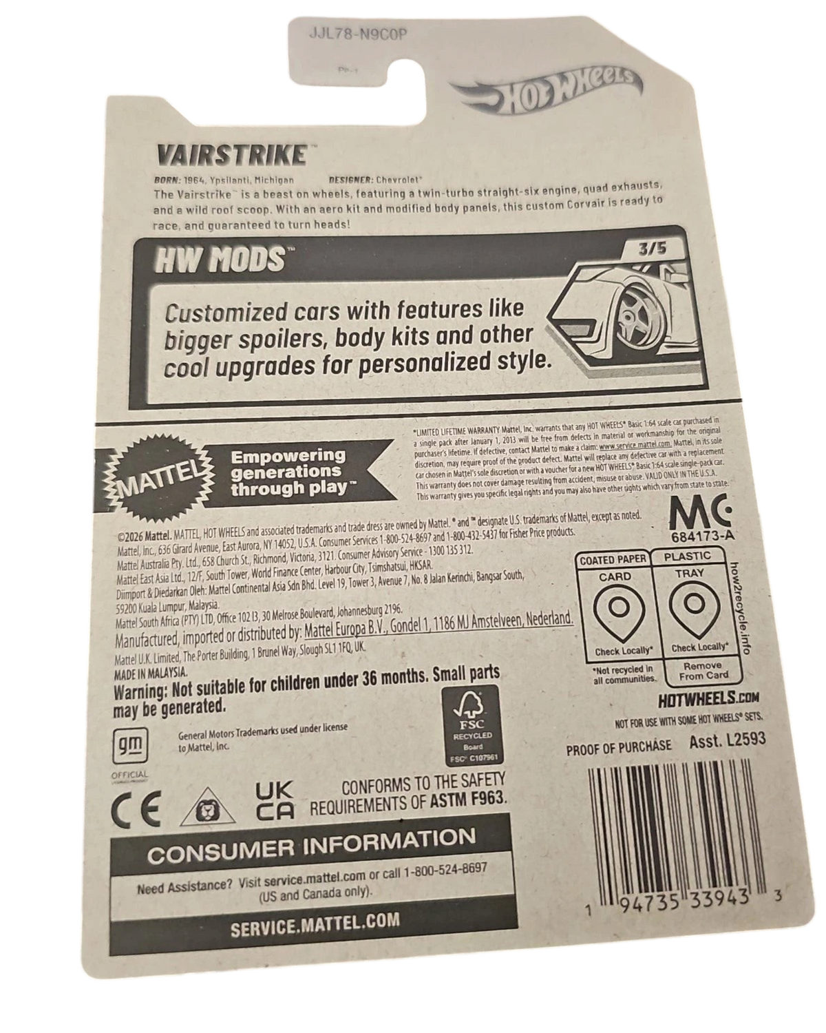 More Than Diecast Hot Wheels Vairstrike 2026 mainline collectible car packaging back view