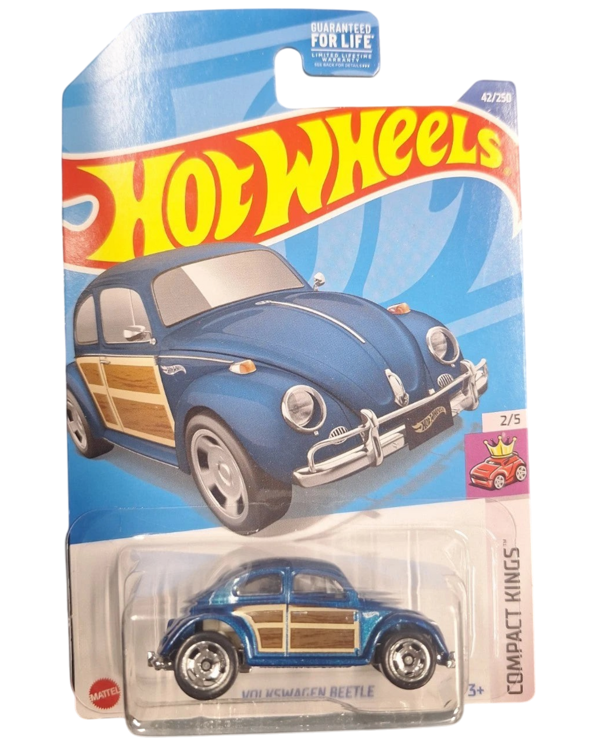 More Than Diecast Hot Wheels Volkswagen Beetle in blue with retro wood paneling from the Compact Kings series.