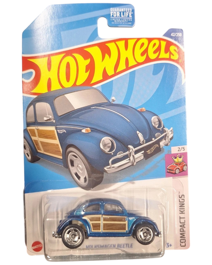 More Than Diecast Hot Wheels Volkswagen Beetle in blue with retro wood paneling from the Compact Kings series.