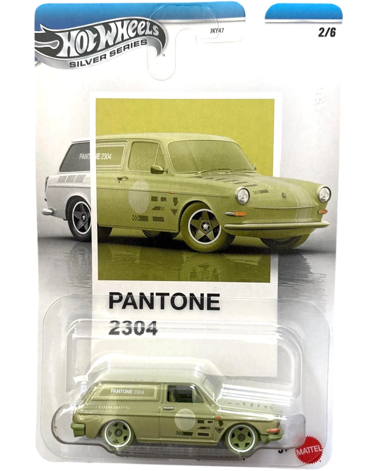 More Than Diecast Hot Wheels Silver Series Custom 69 Volkswagen Squareback in Pantone 2304 olive green with white roof and racing decals.