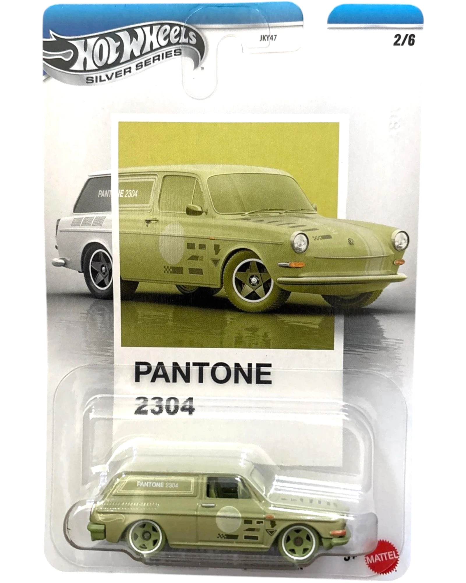 More Than Diecast Hot Wheels Silver Series Custom 69 Volkswagen Squareback in Pantone 2304 olive green with white roof and racing decals.