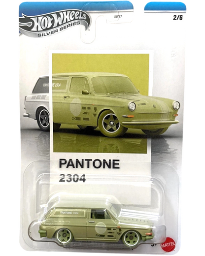 More Than Diecast Hot Wheels Silver Series Custom 69 Volkswagen Squareback in Pantone 2304 olive green with white roof and racing decals.