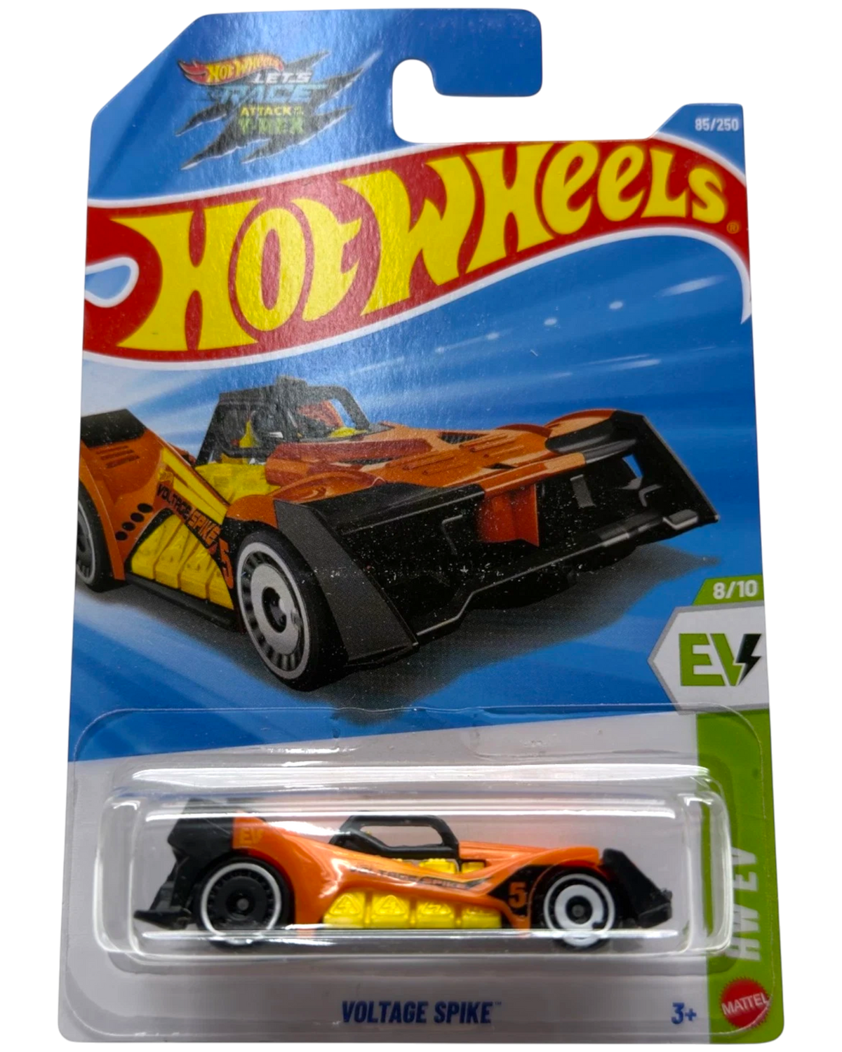 More Than Diecast Hot Wheels 2026 Voltage Spike orange electric vehicle die-cast car in original blister packaging
