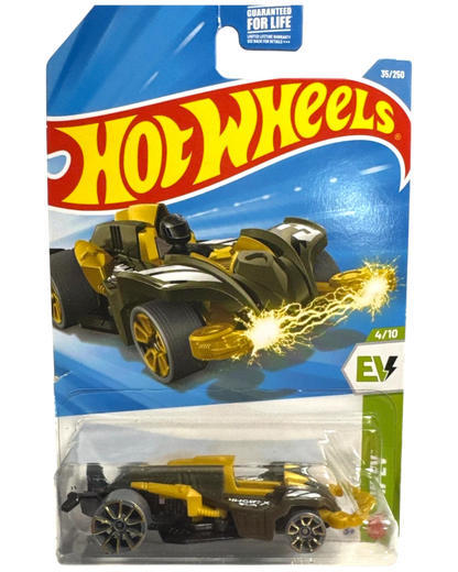 More Than Diecast Hot Wheels Wattzup 1:64 scale die-cast car in green and gold with electric detailing. Unopened in packaging.