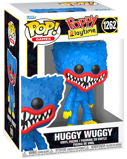 More Than Diecast Poppy Playtime Huggy Wuggy Funko Pop! Vinyl Figure #1262, blue fuzzy creature with red mouth and yellow feet.