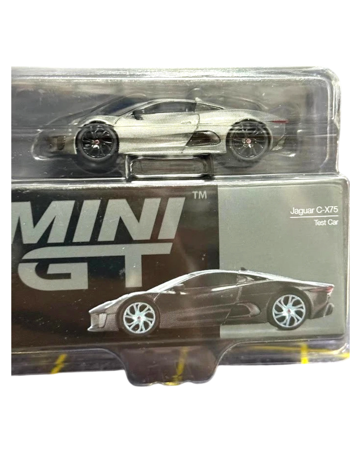 More Than Diecast Mini GT Jaguar C-X75 Test Car 1/64 scale diecast model in raw black finish.