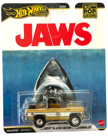 More Than Diecast Hot Wheels 2026 Jaws 1975 Chevrolet Blazer Custom diecast SUV in blister pack packaging