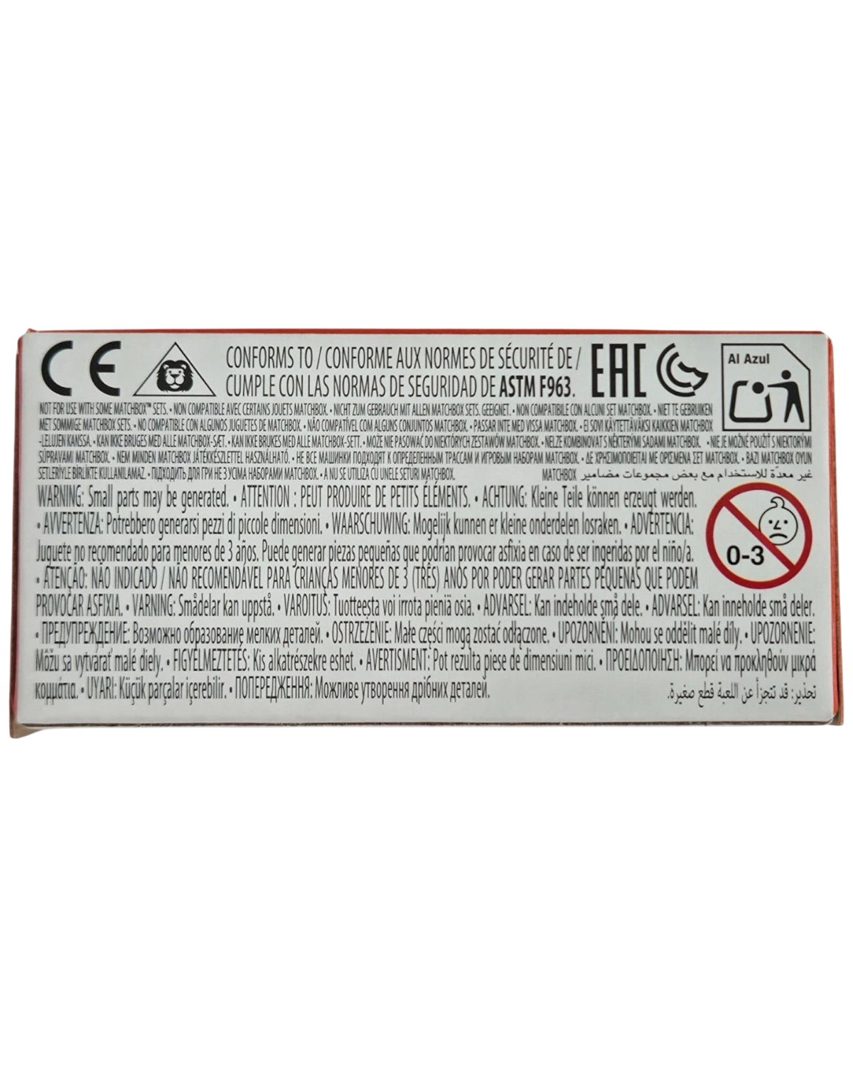 More Than Diecast Matchbox 1994 Jeep Cherokee Sport packaging back with safety warnings and compliance information