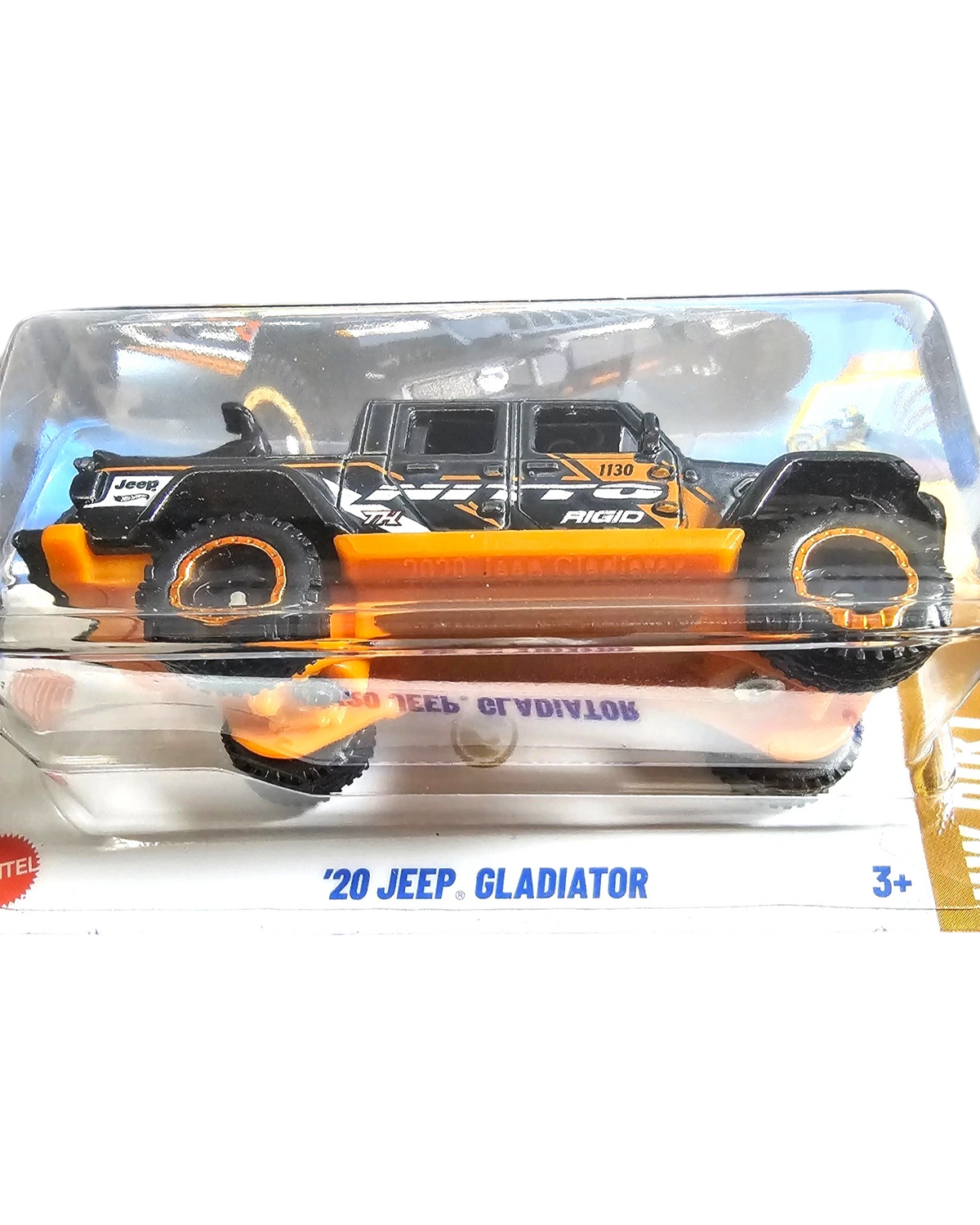 More Than Diecast 2025 Hot Wheels Super Treasure Hunt 20 Jeep Gladiator in black and orange with Real Riders wheels