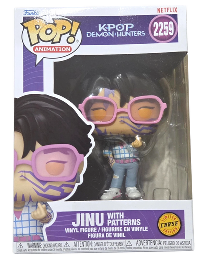 More Than Diecast Funko Pop Jinu Chase edition vinyl figure with pink glasses and patterned shirt in window box