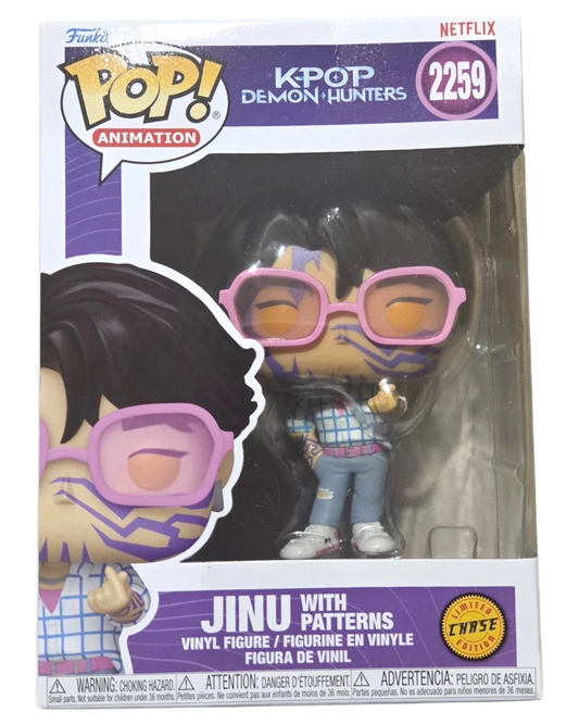 More Than Diecast Funko Pop Jinu Chase edition vinyl figure with pink glasses and patterned shirt in window box