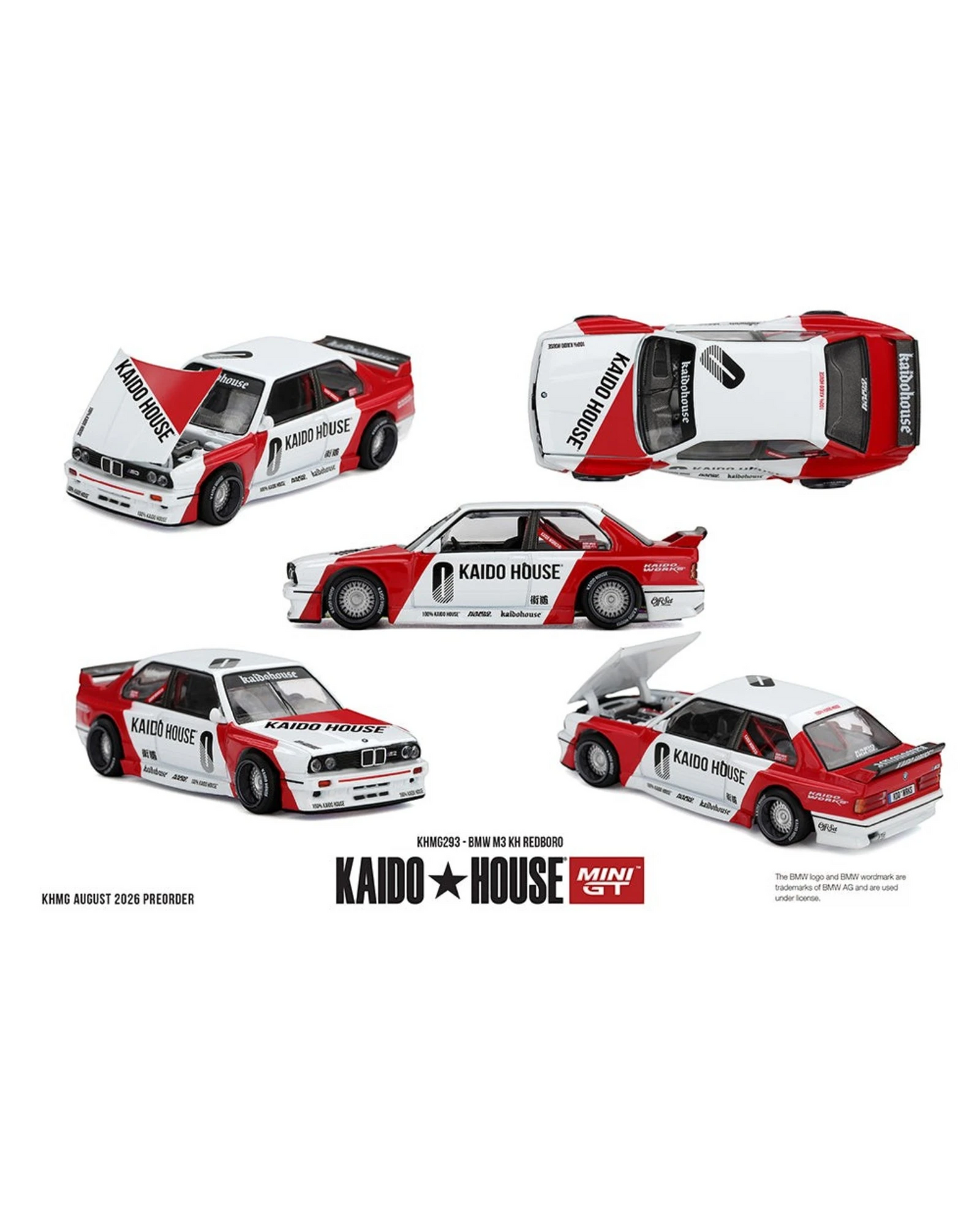 More Than Diecast Kaido House x Mini GT 1:64 BMW M3 Redboro die-cast model car with custom livery and opening hood
