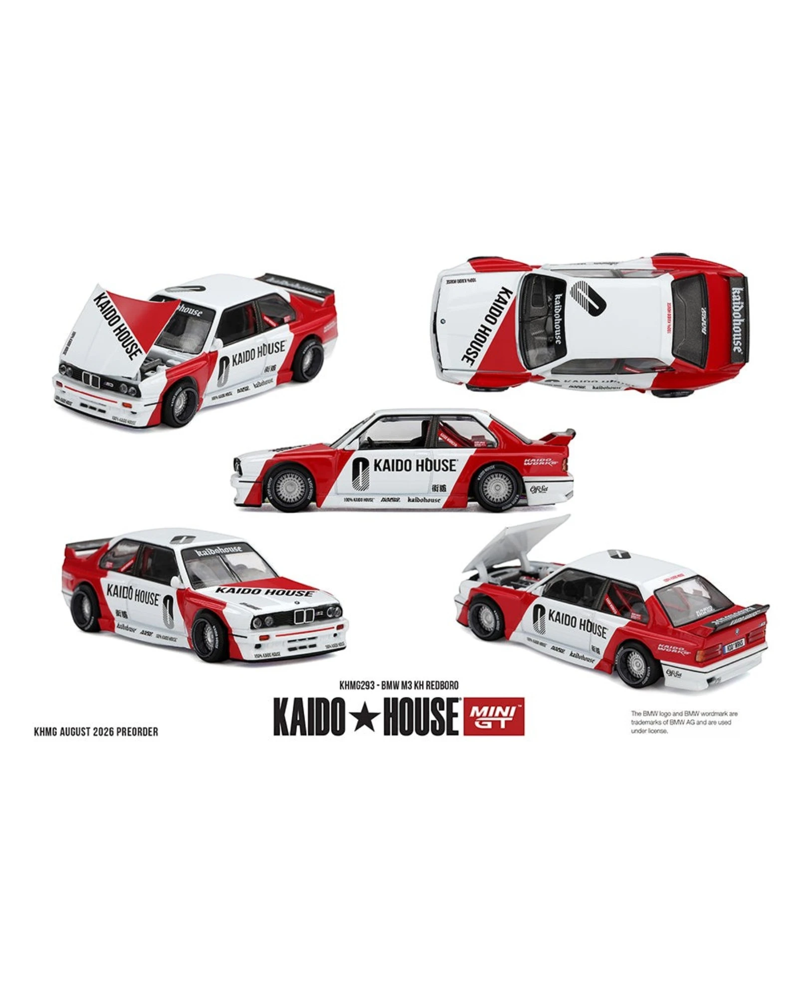 More Than Diecast Kaido House x Mini GT 1:64 BMW M3 Redboro die-cast model car with custom livery and opening hood