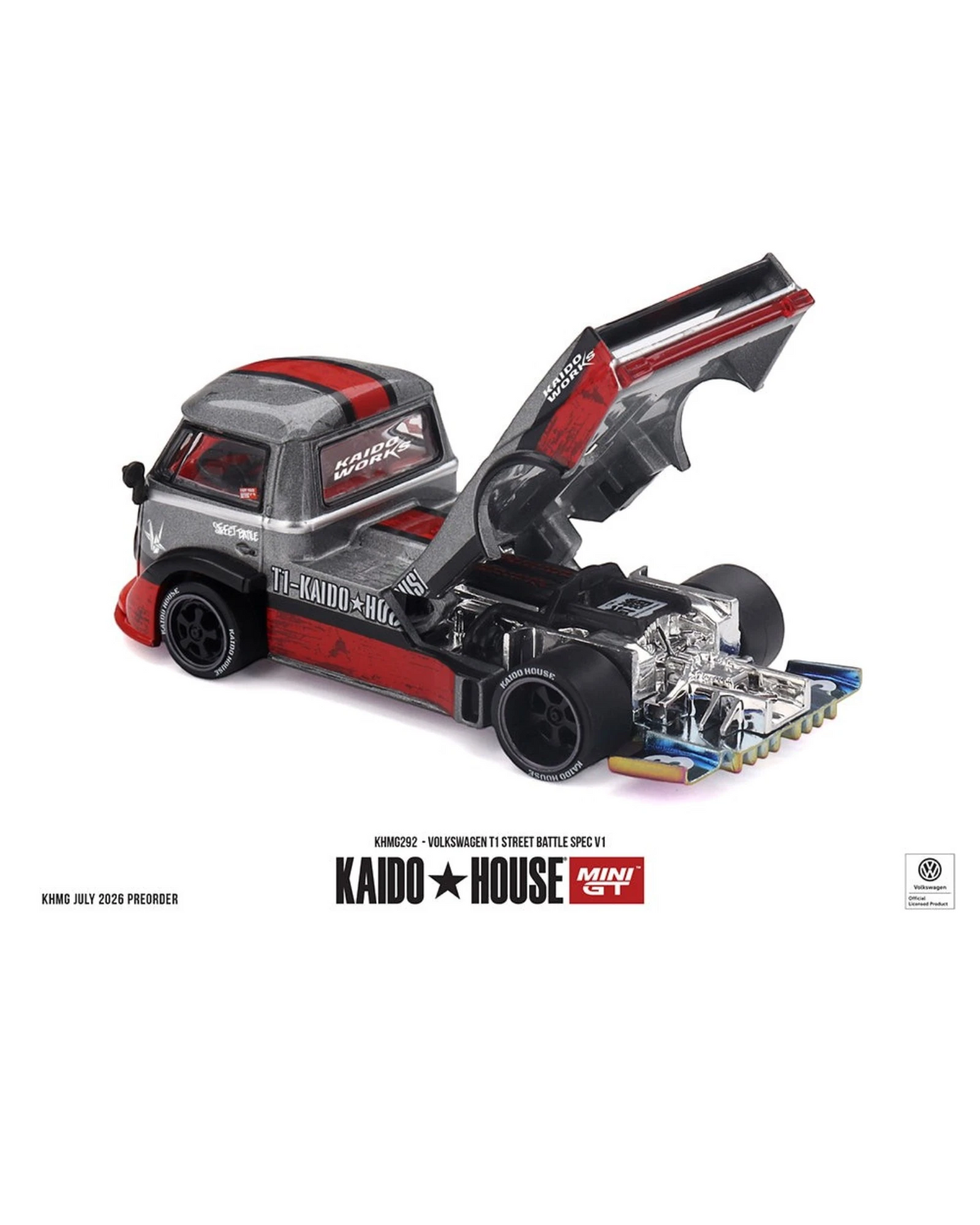 More Than Diecast Kaido House x Mini GT 1:64 Volkswagen T1 Street Battle Spec V1 die-cast model with open engine bay