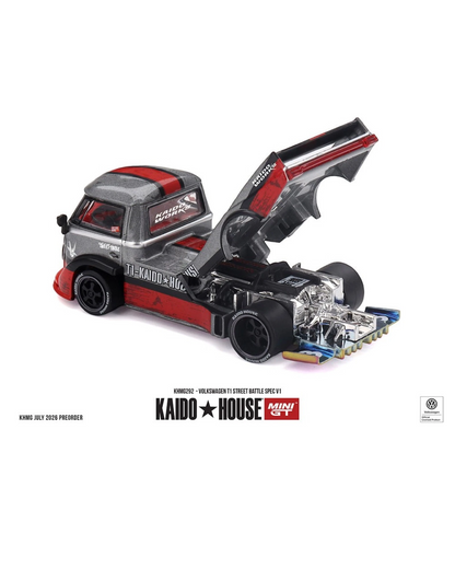More Than Diecast Kaido House x Mini GT 1:64 Volkswagen T1 Street Battle Spec V1 die-cast model with open engine bay