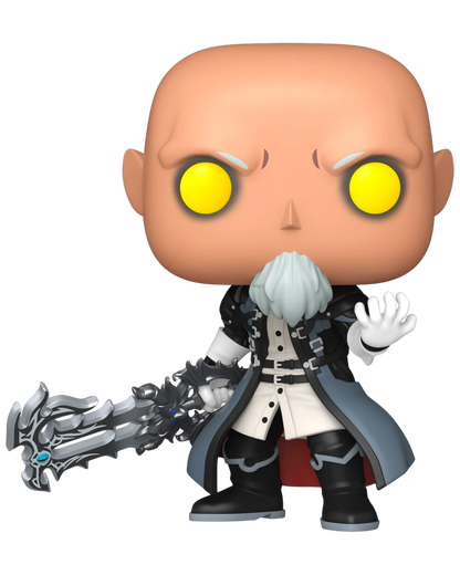 More Than Diecast Kingdom Hearts Xehanort with Blade Funko Pop! Vinyl Figure #1123, 3.75-inch, black coat, white shirt, holding a silver sword.