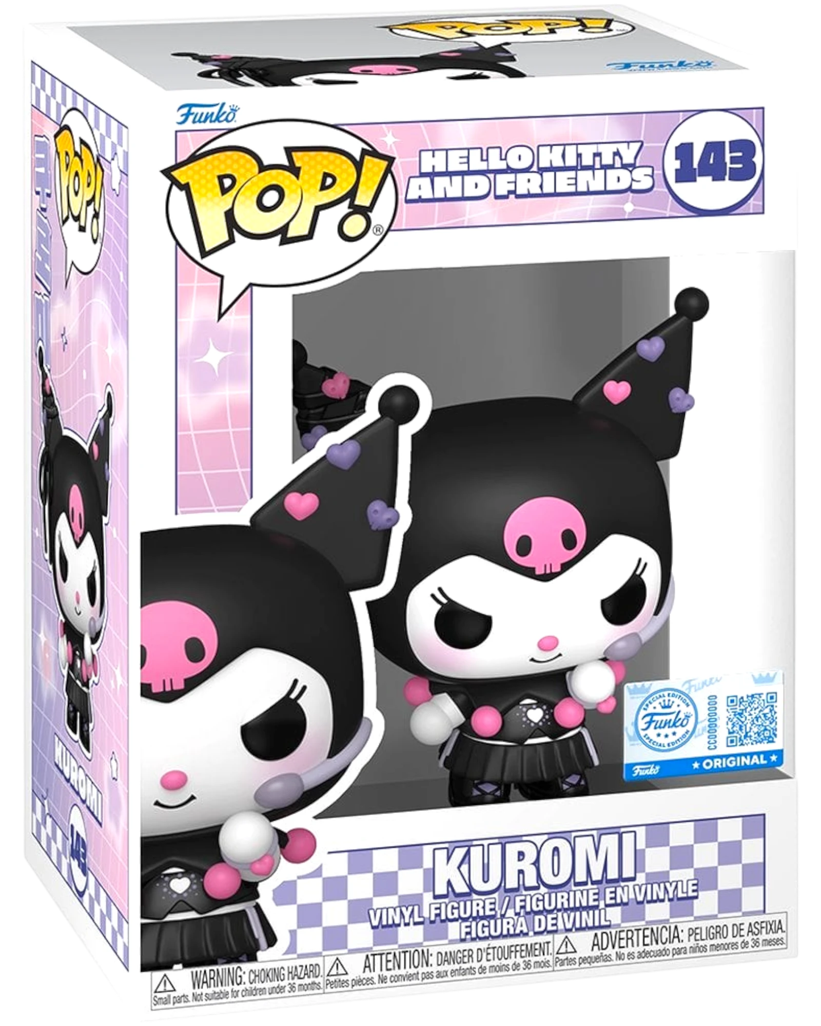 More Than Diecast Hello Kitty and Friends Kuromi K-Pop Funko Pop! Vinyl Figure #143, black with pink skull, limited edition.