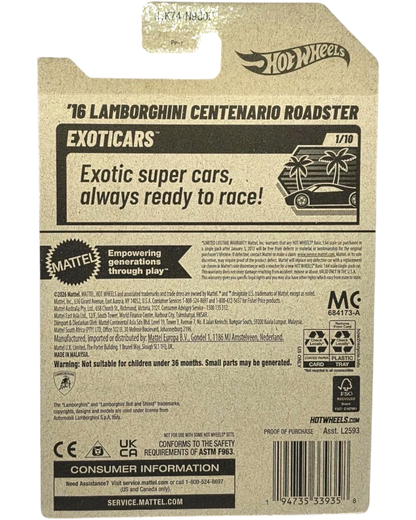 More Than Diecast '16 Lamborghini Centenario Roadster 1/10 scale diecast car packaging. Green.