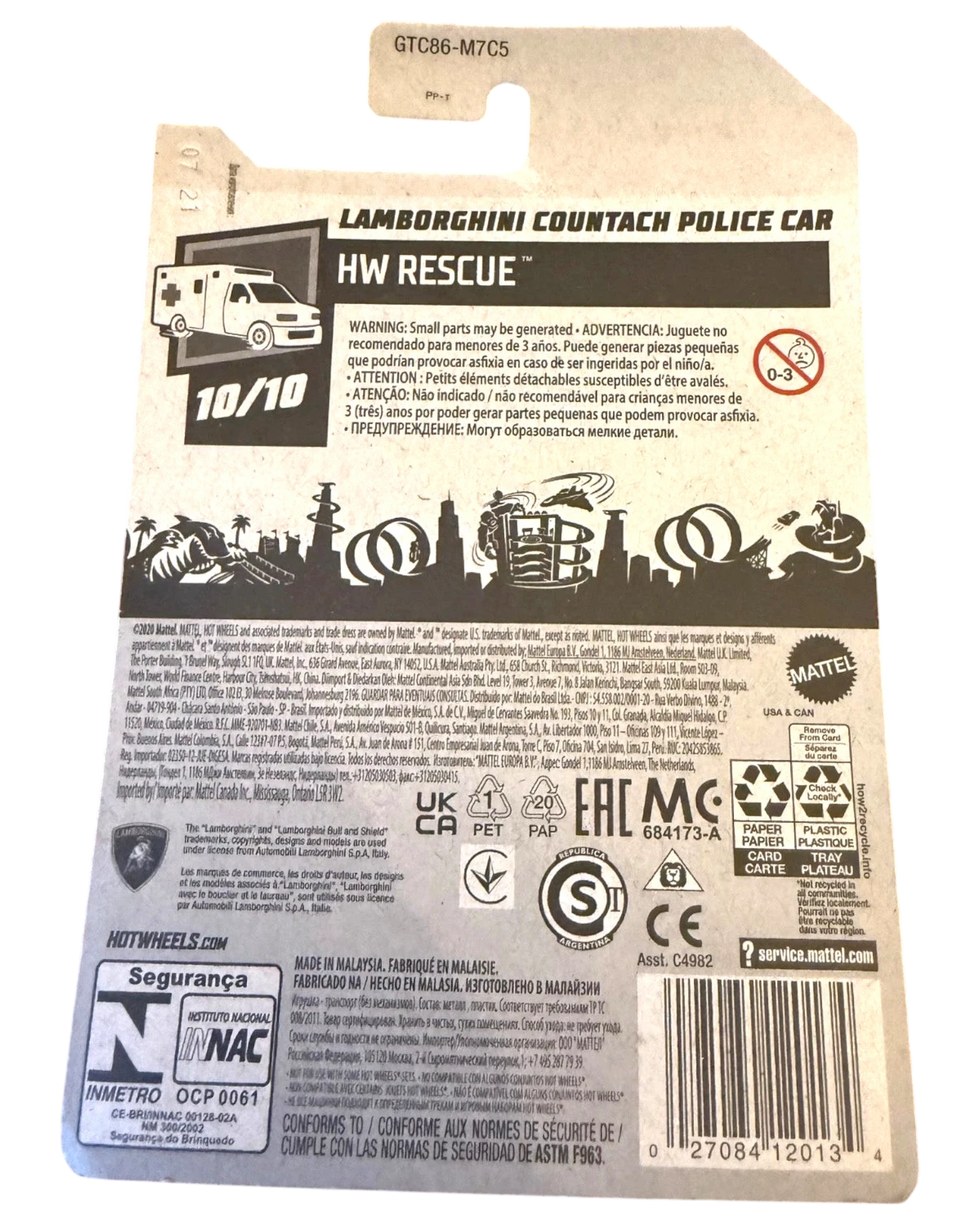 More Than Diecast Hot Wheels Lamborghini Countach Police Car Treasure Hunt card back with product information