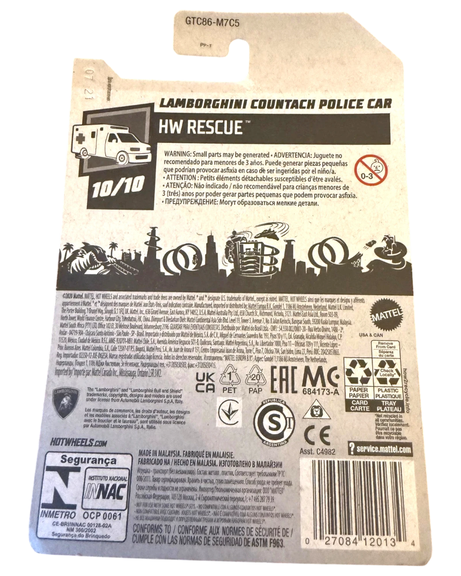 More Than Diecast Hot Wheels Lamborghini Countach Police Car Treasure Hunt card back with product information